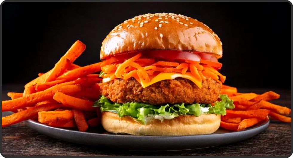 loaded turkey burger with sweet potato fries